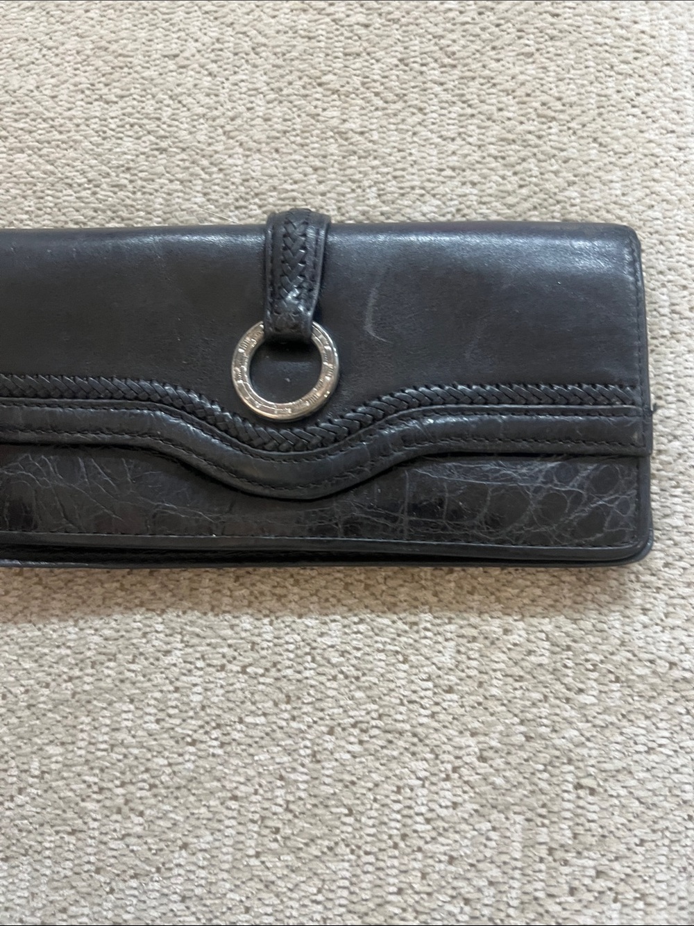 Vintage Y2K Brighton Black Leather Snap Closure Accessory with Silver